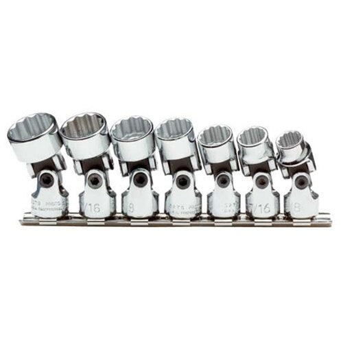 Proto J52102 7-Pieces 3/8" to 3/4" Drive SAE Chrome Socket Set, 12 Point