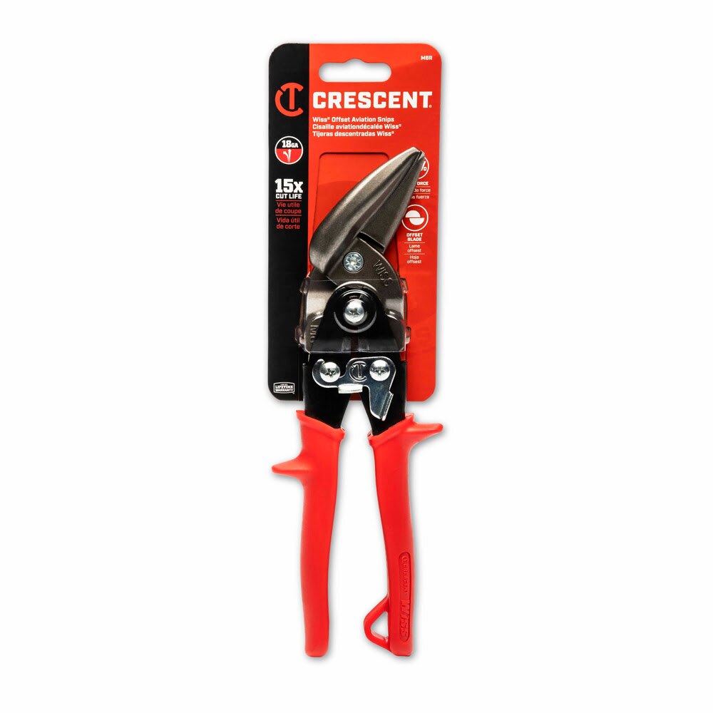 Crescent Wiss M6R 9-1/4" Offset Straight and Left Cut Aviation Snips, Red Grips - 2