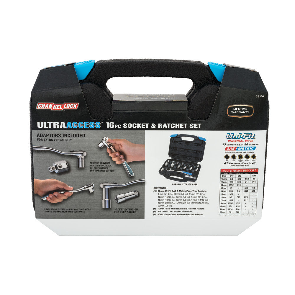 Channellock 39100 16pc Ultra Acress Socket Set, Uni-fit, Pass-Thru - 4
