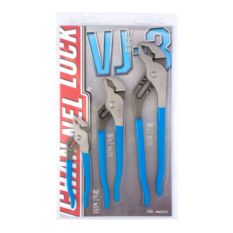 Channellock VJ-3 V Jaw Tongue & Groove Set, 6.5", 9.5", 12" - 2