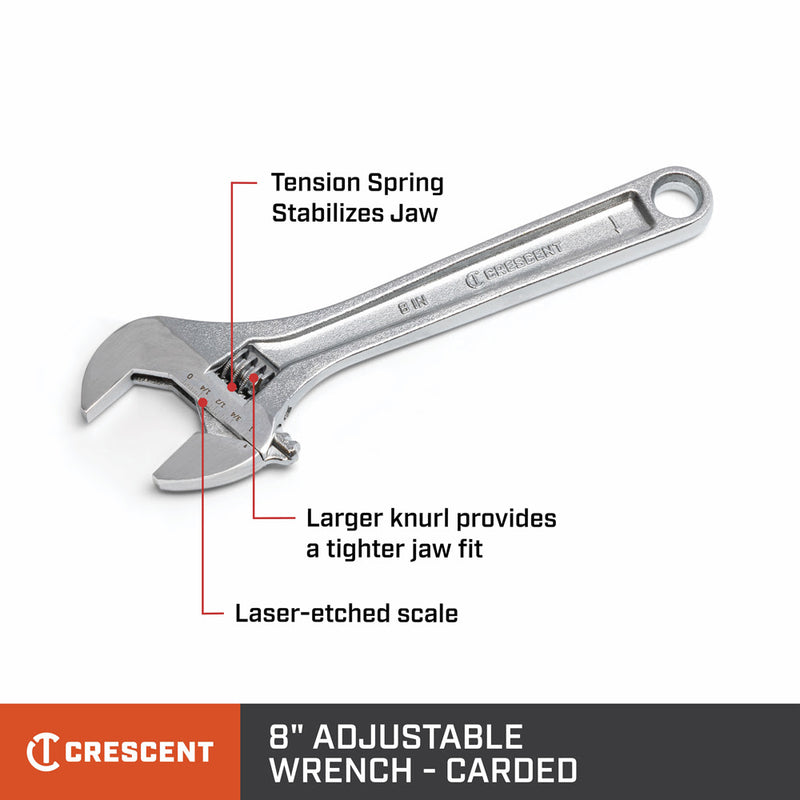 Crescent AC28VS 8" Chrome Adjustable Wrench - Carded - 2