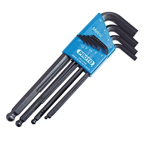 Proto J4996 9-Piece Ball Style Metric Hex Key Set With Plastic Holder