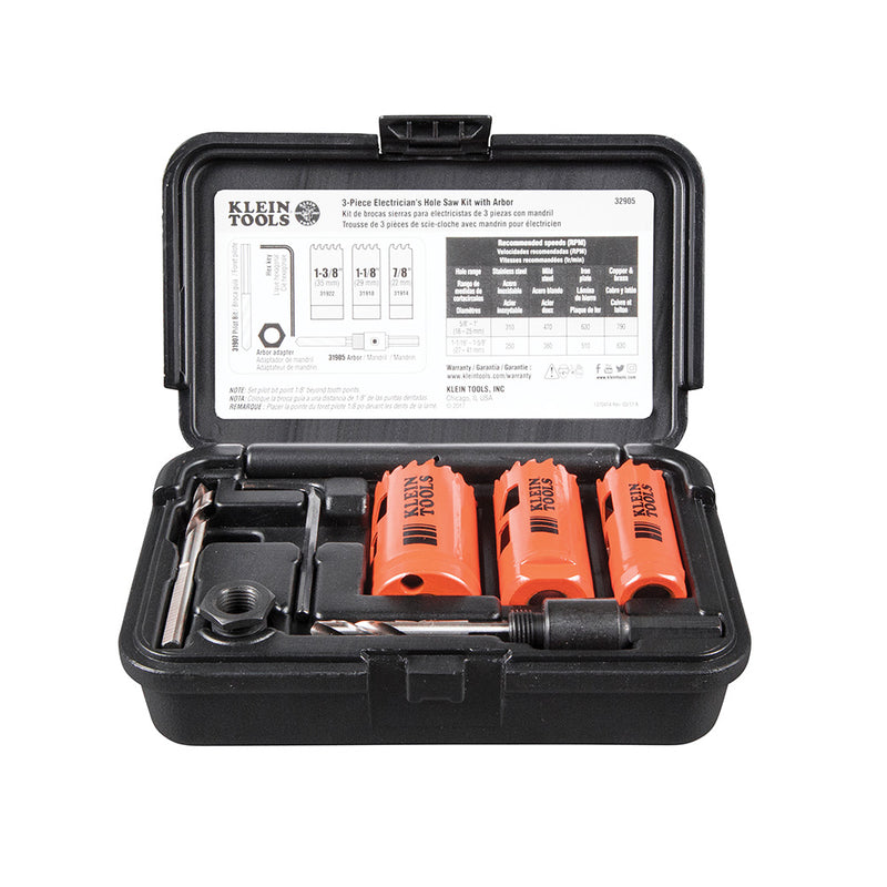 Klein 32905 Electrician's Hole Saw Kit with Arbor 3-Piece - 2