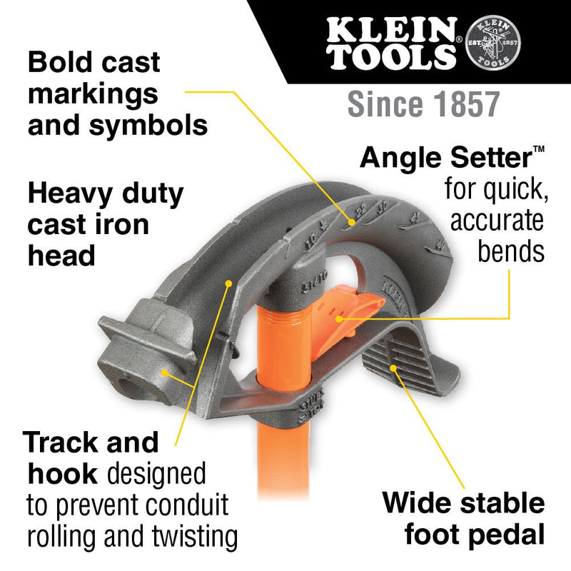 Klein 51603 Iron Conduit Bender Full Assembly, 1/2" EMT with Angle Setter - 6