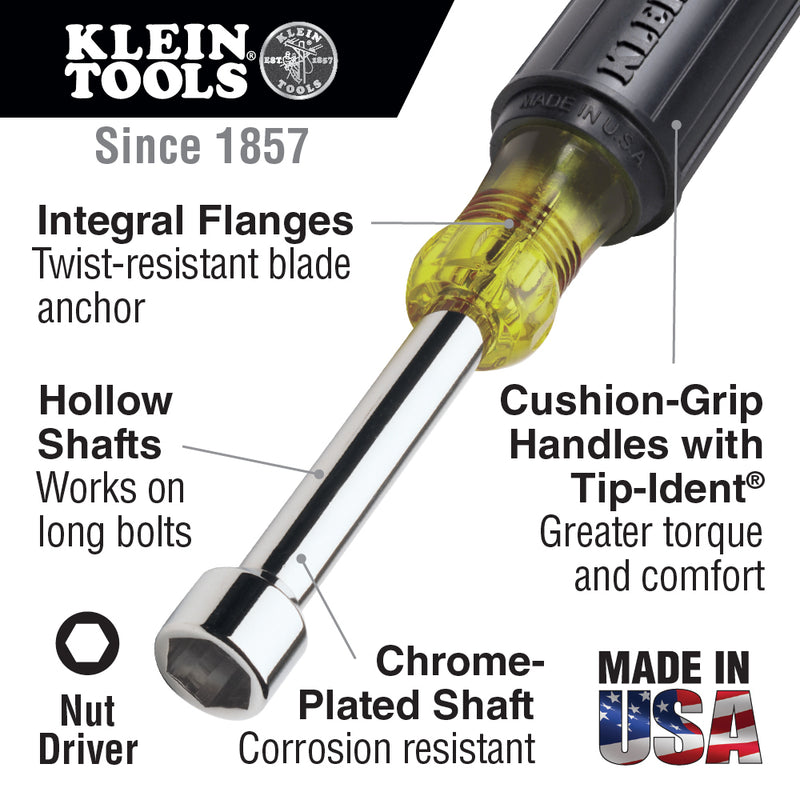 Klein 630-5/16 5/16" Nut Driver Cushion-Grip 3" Shaft - 4