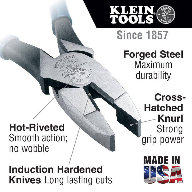 Klein Tools D201-7NE Lineman's Pliers, New England Nose, 7" - 2