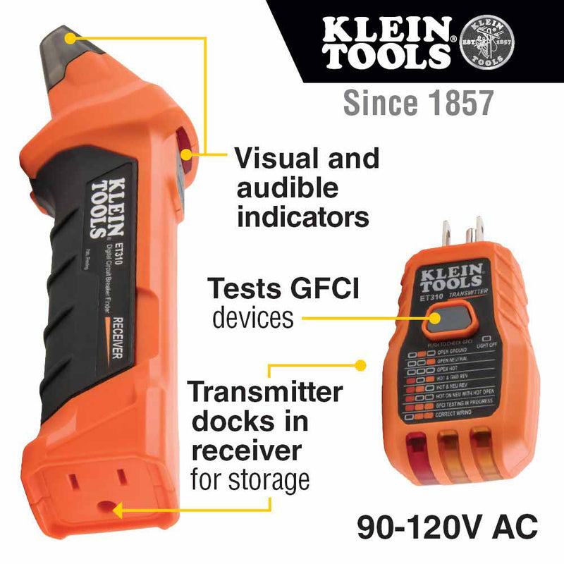 Klein ET310 Digital Circuit Breaker Finder with GFCI Outlet Tester - 8