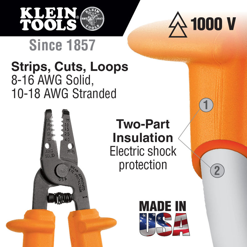 Klein 11049-INS Wire Stripper/Cutter 8-16 AWG Stranded - 2