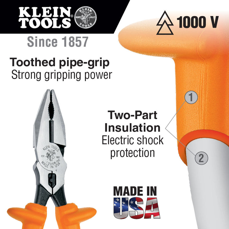 Klein Tools 12098-INS Insulated Universal Combination Pliers, 8" - 2