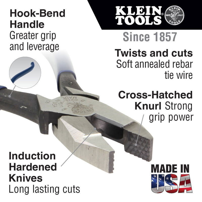 Klein Tools 213-9ST Ironworker's Pliers, Aggressive Knurl, 9" - 2