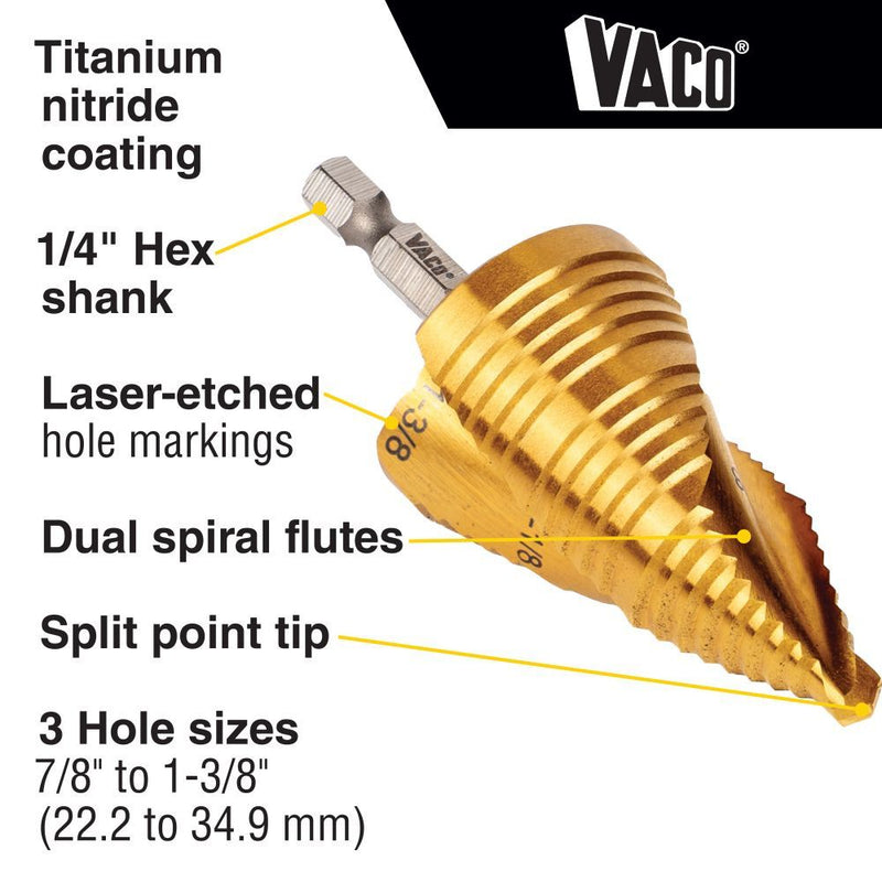 Klein 25950 Step Bit Kit, Spiral Double-Fluted, VACO, 4-Piece - 2