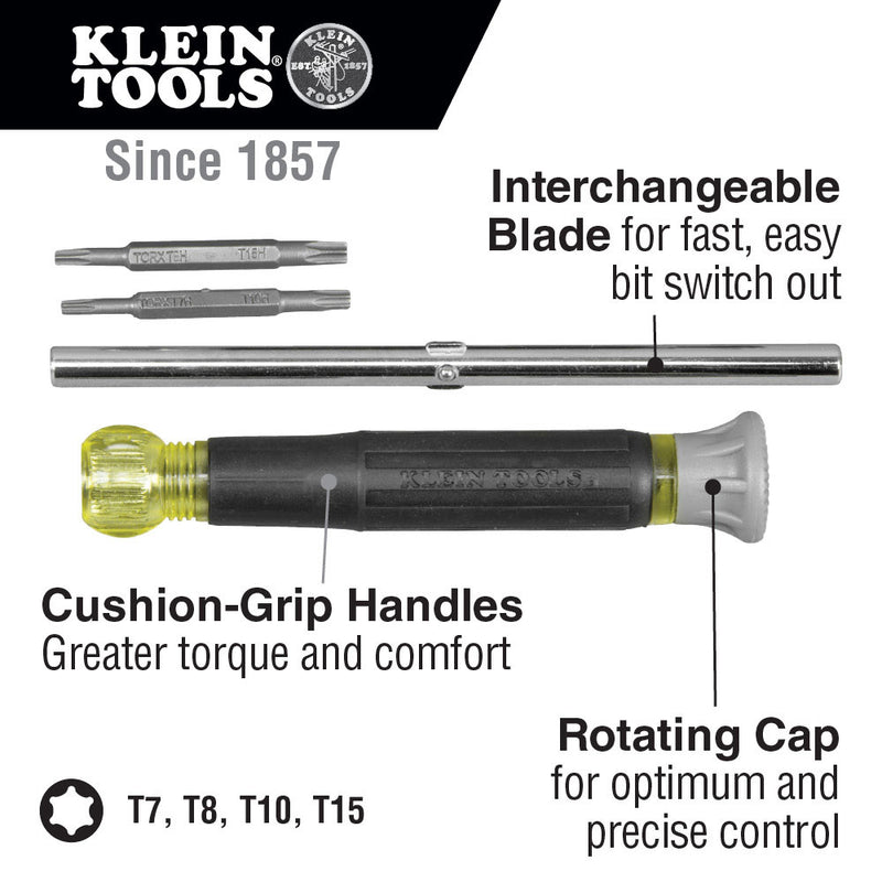 Klein Tools 32585 Multi-Bit Electronics Screwdriver, 4-in-1, Torx Bits - 7