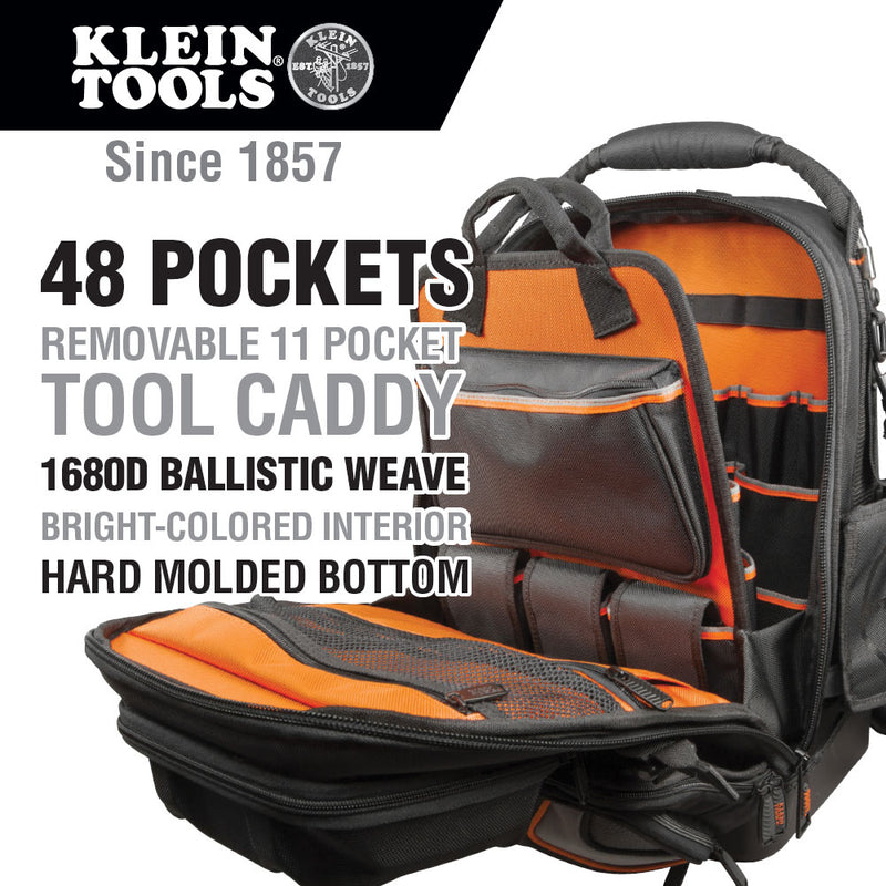 Klein Tools 55485 Tradesman Pro Tool Master Tool Bag Backpack, 48 Pockets, 19.5" - 8