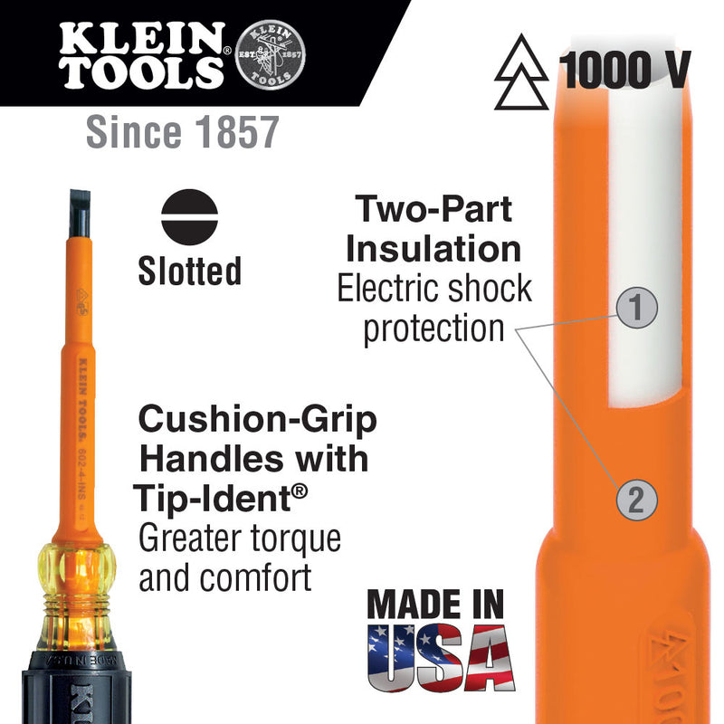 Klein Tools 612-4-INS Insulated 1/8" Slotted Screwdriver, 4" - 2