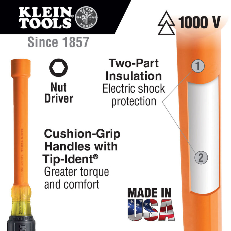 Klein Tools 646-5/16-INS 5/16" Insulated Nut Driver with 6" Shank - 2