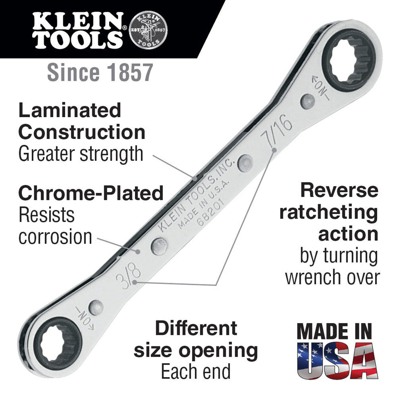 Klein Tools 68206 Ratcheting Box Wrench 13/16 x 7/8" - 2