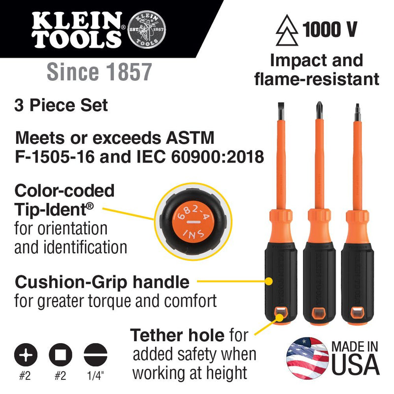 Klein 85073INS Screwdriver Set, 1000V Insulated, 3-Piece - 7