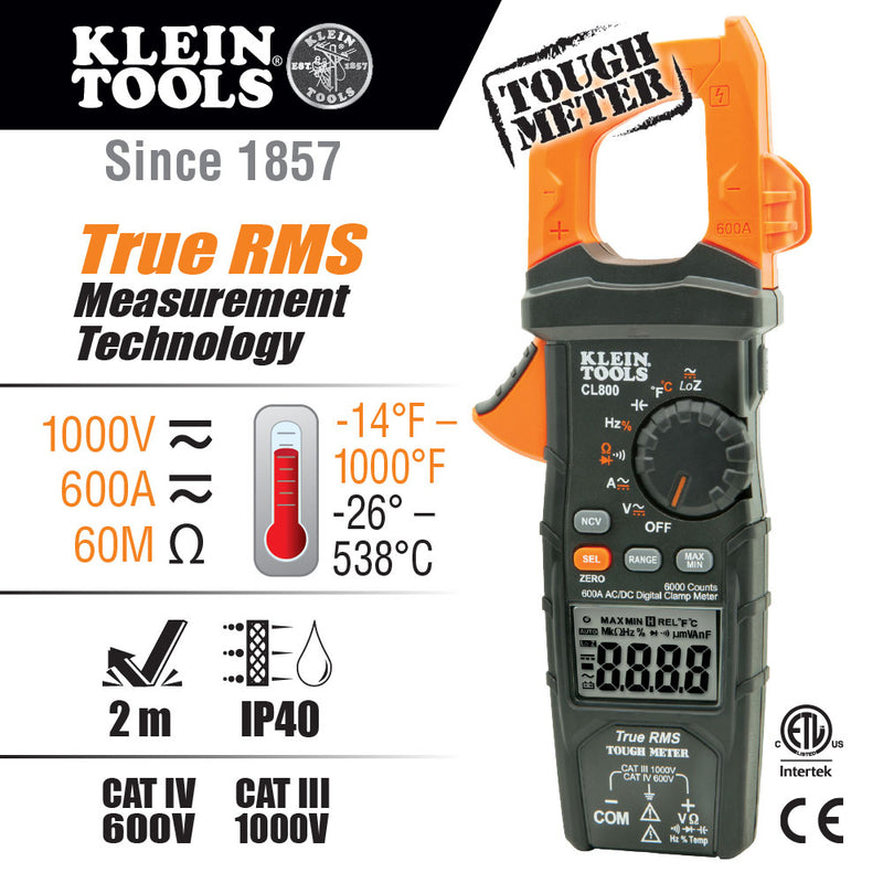 Klein Tools CL800 Digital Clamp Meter AC/DC Auto-Ranging - 5