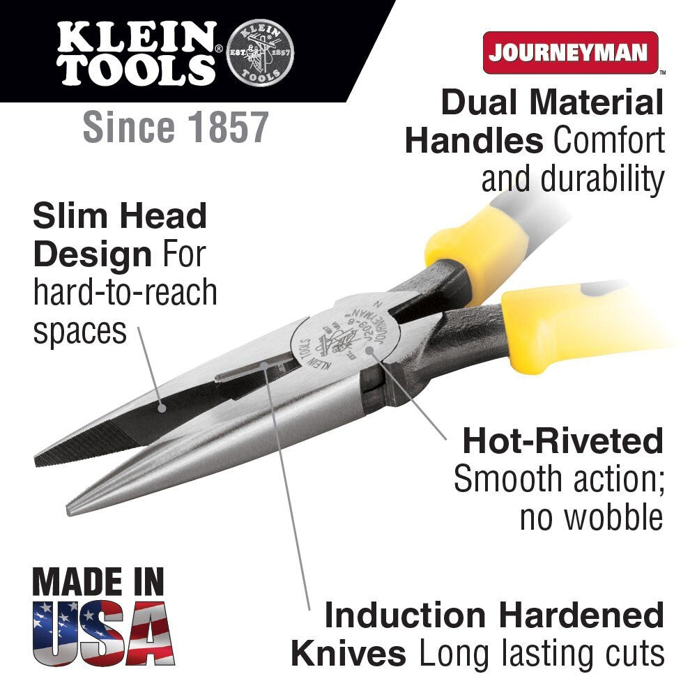 Klein Tools J203-6 Pliers, Long Nose Side-Cutters, 6-3/4" - 2