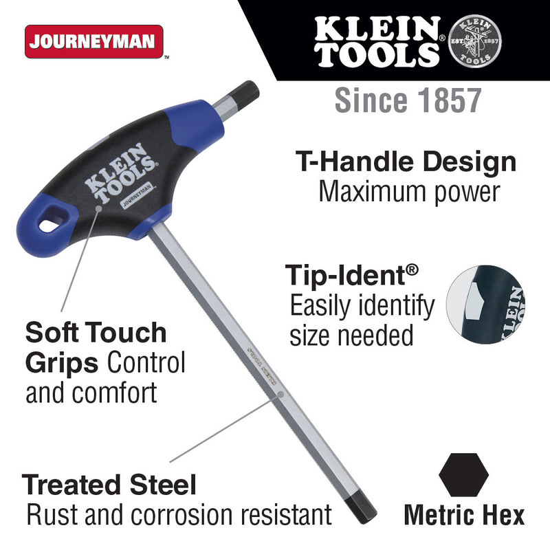 Klein Tools JTH6M25 2.5 mm Hex Key with Journeyman T-Handle, 6" - 2