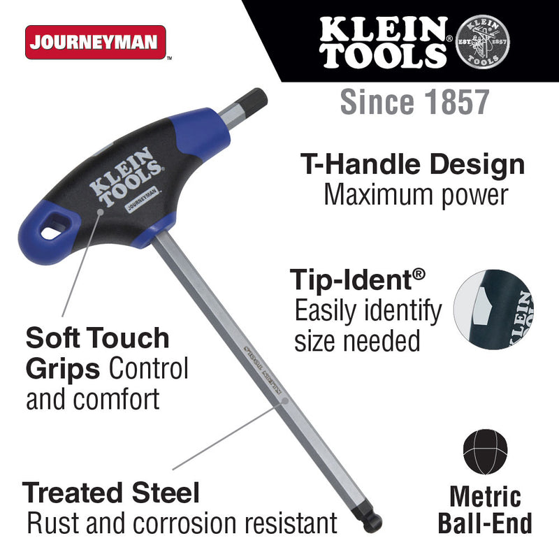 Klein Tools JTH6M5BE 5 mm Ball Hex Journeyman T-Handle 6" - 2