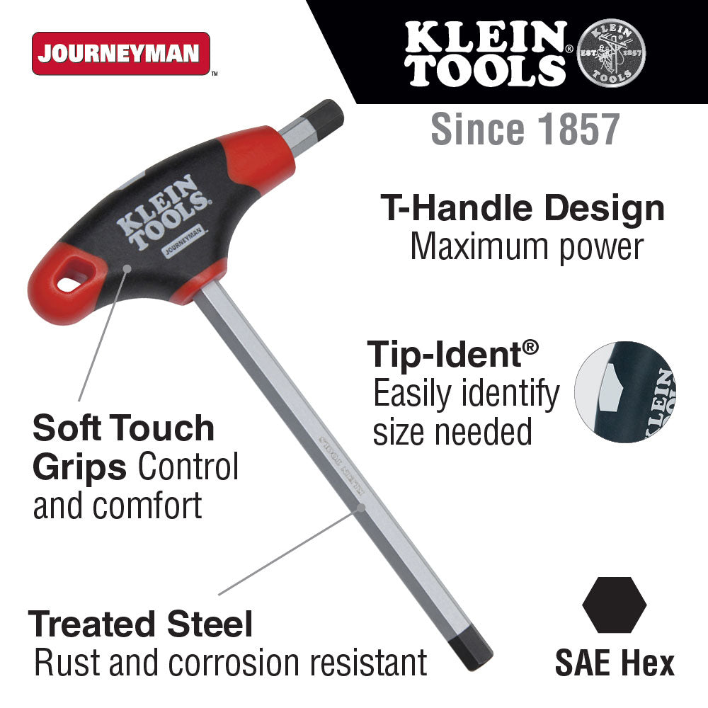 Klein Tools JTH9E14 5/16" Hex Key with Journeyman T-Handle, 9" - 2