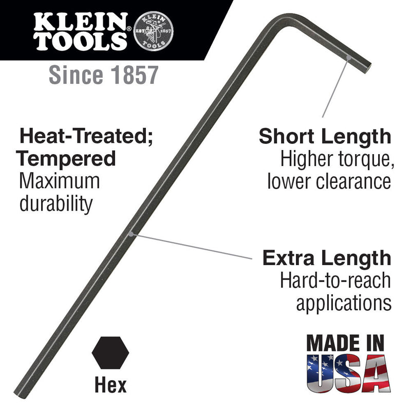 Klein Tools LL12 Long Arm Hex Key, 3/16" - 2