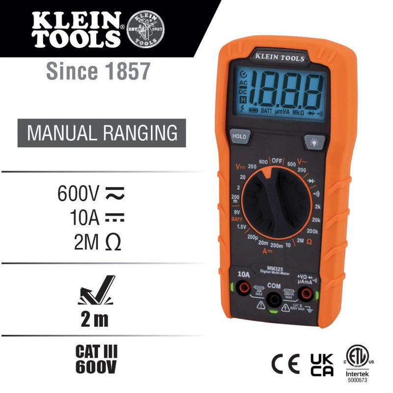 Klein MM325 Digital Multimeter, Manual-Ranging, 600V - 5