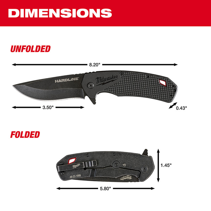 Milwaukee 48-22-1999 3.5" HARDLINE Smooth Blade Pocket Knife - 6