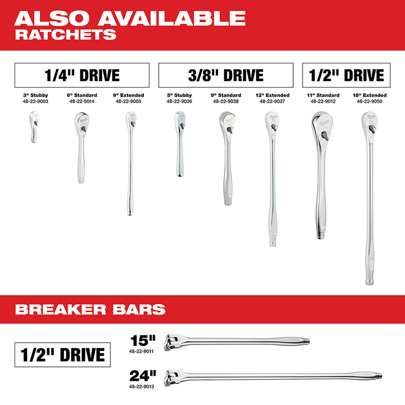 Milwaukee 48-22-9010 47 pc 1/2" Socket Wrench Set – SAE & Metric - 11